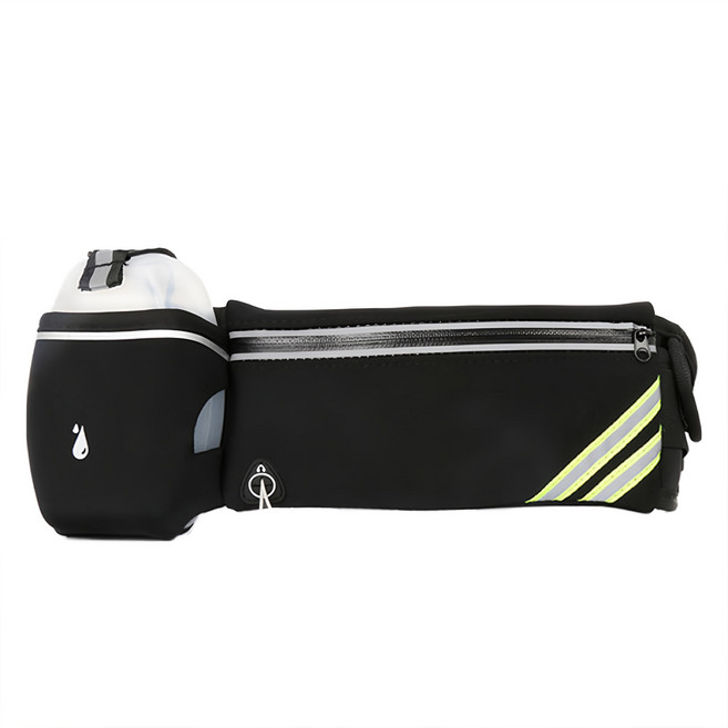 A-ZEAL 戶外休閒 透氣舒適 可調式防潑水運動腰包 含耳機孔 + 反光條 + 水壺袋 YB001, 黑色, 1個