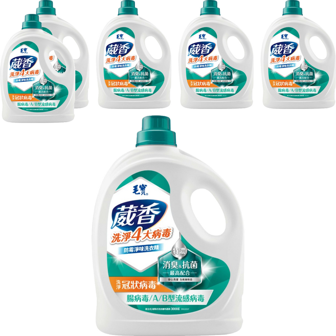 毛寶 葳香抗菌洗衣精 防霉淨味 白檀山谷百合, 3kg, 6桶