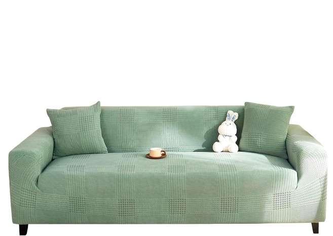 好物良品 輕奢格紋系列 防貓抓系列高彈力立體提花彈力沙發罩 3人座, 綠色
