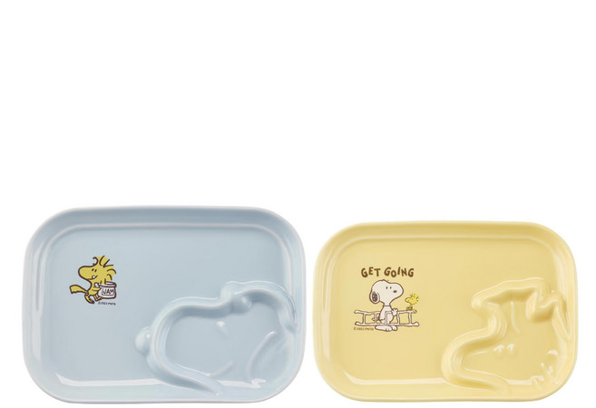 PEANUTS 史努比 好朋友陶瓷造型餐盤組 大358g + 小327g, 藍黃, 1組