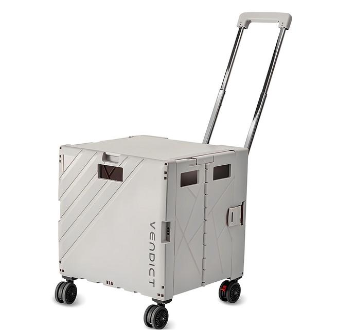 VENDICT 多功能摺疊手推車 奶油色 摺疊收納 購物搬運省力, 1個