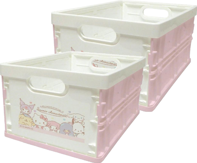 Sanrio 三麗鷗 塑膠折疊收納箱, 白色 + 粉色, 2個