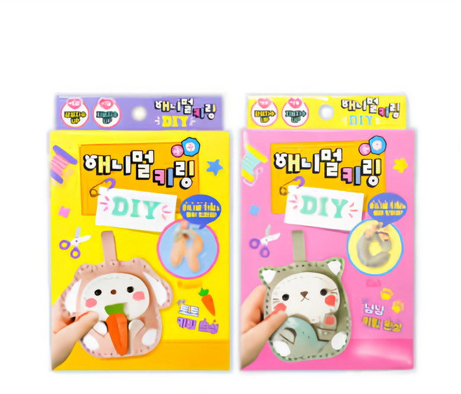 minteye 針線工藝 動物鑰匙圈DIY套組, 兔子 + 貓咪款, 2盒