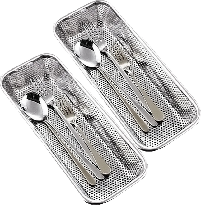 不鏽鋼餐具籃 G229 31 x 12.5 x 4.5cm, 圓孔款 銀色, 2個