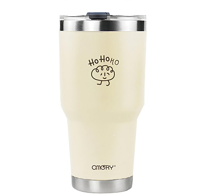 OMORY 哈囉原創冰壩杯, 雲朵 HoHo 米黃色 + 銀色, 900ml, 1個