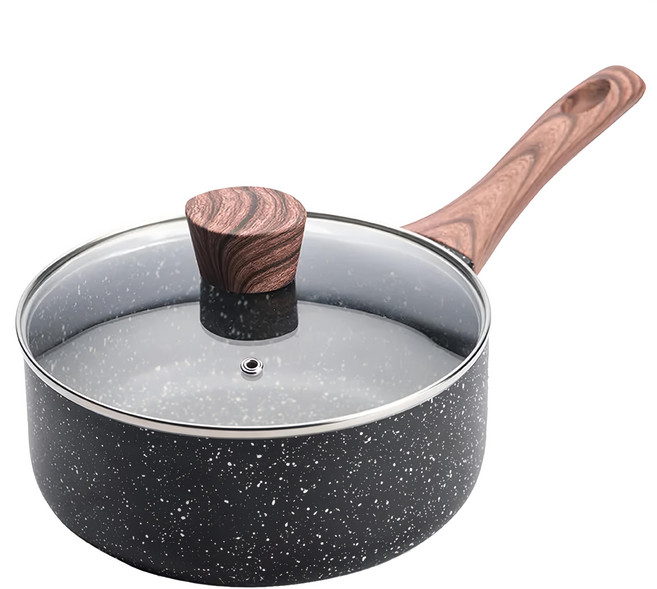 cook power 鍋寶 原礦大理石不沾鍋單柄湯鍋 含蓋 IH/電磁爐適用, 1個, 20cm, 黑色 + 木紋色