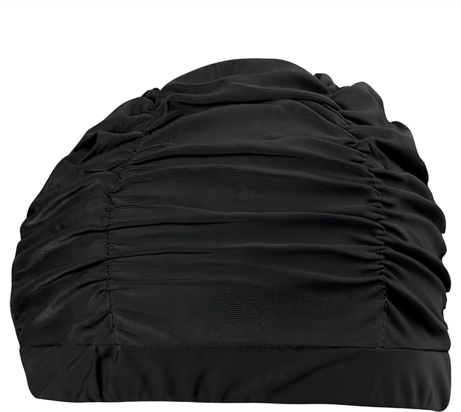 AHOYE 長髮專用加大布料舒適泳帽, 黑色, 1個