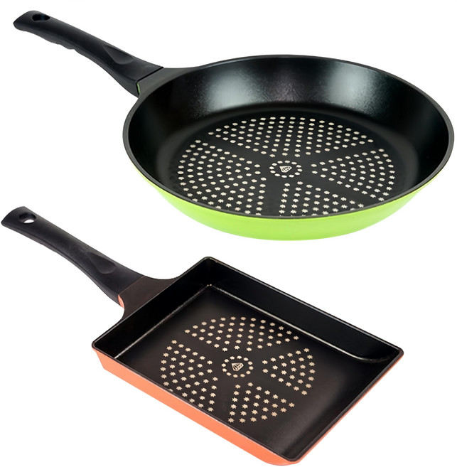 Kitchen-Art 鑽石不沾鍋兩件組, 28 公分平底鍋 + 24 公分煎蛋鍋, 橘色 + 綠色, 1組