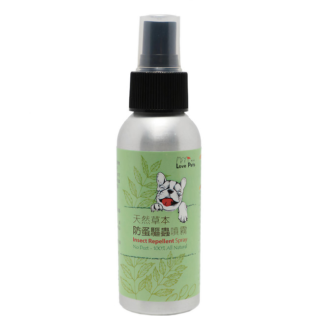Love Pets 樂沛思 天然草本防蚤驅蟲噴霧 80ml 犬用 草本驅蟲 無DEET, 綠色 + 銀色, 1瓶