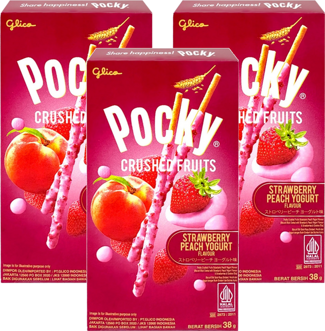 glico 格力高 Pocky 百奇 草莓果粒蜜桃優格棒, 38g, 3盒