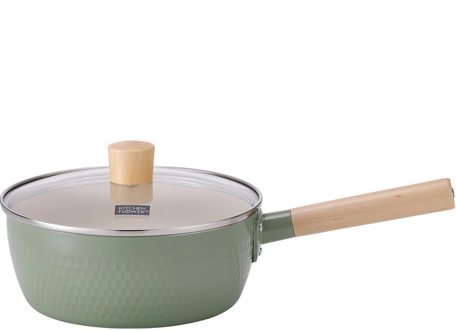 KITCHEN FLOWER Cookin系列 木柄陶瓷湯鍋 20cm, 綠色, 1個