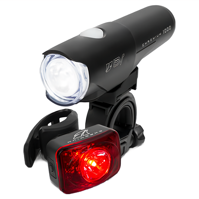 BV USB充電式高亮度自行車燈前後燈組 L1000 前燈 9 × 2.5 × 11cm + 尾燈 3.8 × 2 × 2.5cm + 充電線 + 前燈座 + 前燈扣環 + 尾燈扣環, 黑色, 1組