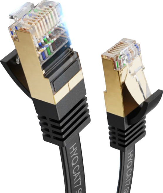 MoZuo 魔宙 Cat 7 10Gbps超高速 電競級抗干擾鍍金網路扁線, 黑色, 20m, 1條