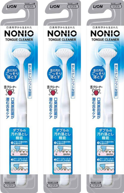 LION 獅王 NONIO 終結口氣舌苔清潔棒 高密極細軟毛 溫柔清潔舌苔 特殊橡膠刮頭 徹底帶走污垢, 18g, 3支