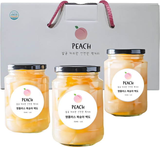 영플러스 복숭아 병조림 3병 선물세트, 1박스, 백도3병