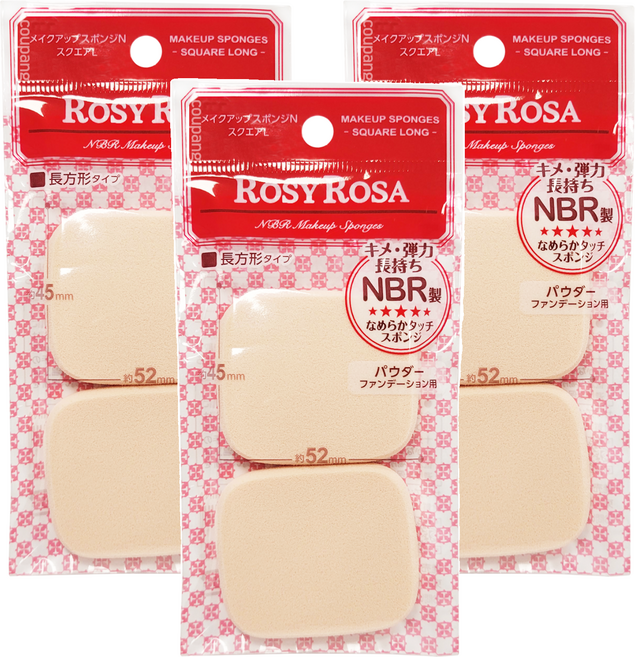 ROSY ROSA 柔彈系粉餅粉撲 5.2 x 4.5 x 0.8cm 2入, 長方形, 3包