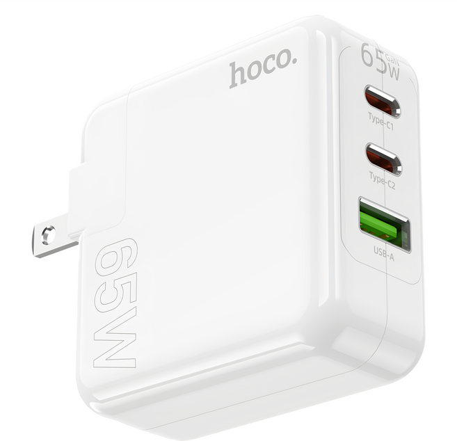 hoco. 浩酷 C115 啟動電源PD65W三口 2C1A 充電器 144g, 白色, 1個