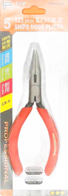 PANRICO 百利世 電子尖口鉗 5吋/125mm 鉻釩合金鋼 防滑把手, 1個