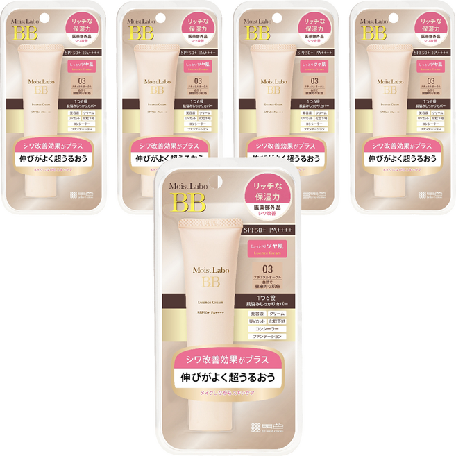 MEISHOKU 明色 MoistLabo保濕遮瑕精華BB霜 SPF50+ PA++++ 高遮瑕 高持妝 高耐汗 一瓶6效 快速完妝, 03 健康色, 30g, 5條