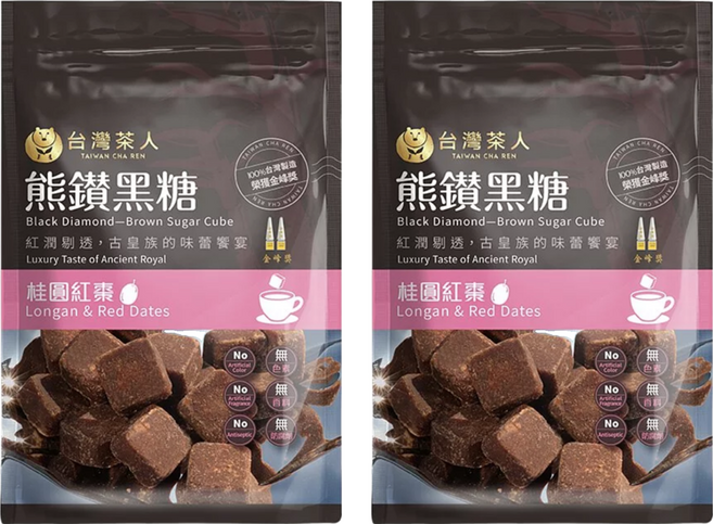 台灣茶人 熊鑽黑糖磚 桂圓紅棗, 17g, 8入, 2袋