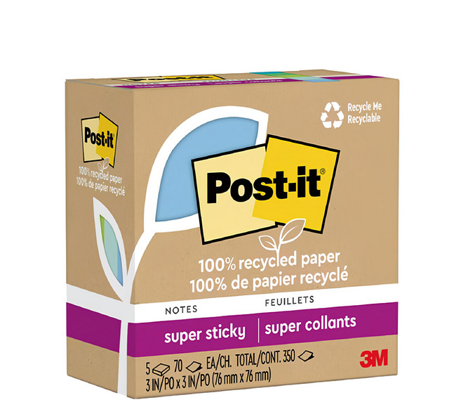 3M Post-it 利貼 狠黏100%環保再生紙-3x3便條紙(70張x12本)-藍綠色系 12本, 藍綠色系, 70張, 1組