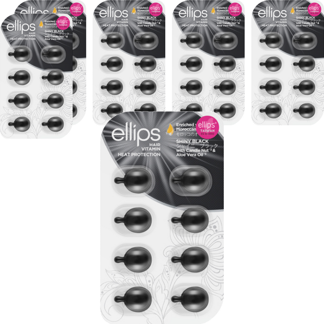 ellips 意立詩 經典膠囊護髮油 8粒片裝 強韌亮澤黑桃花 含摩洛哥油&蘆薈油 熱保護, 8ml, 6組
