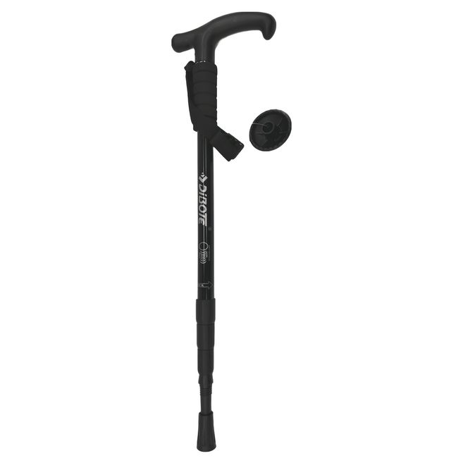 DIBOTE 迪伯特 鋁合金彎柄四節式登山杖, 黑色, 1支