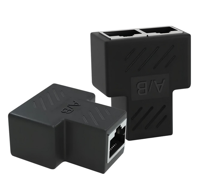 Neon 台灣霓虹 網路訊號一進二出分線器 - RJ45接口 PVC外殼 適用於筆電、交換機、桌上型電腦、路由器, 黑色, 1組, 36mm