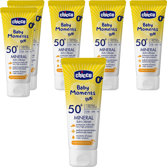 chicco 寶貝嬰兒輕潤物理防曬乳霜 SP50+, 75ml, 6條