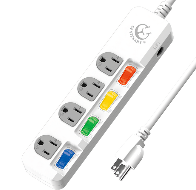 CENTENARY 成電牌 4切4座延長線 3孔 CT-3445B, 6.3m, 白色, 1條