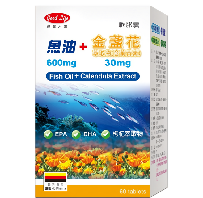 good Life 得意人生 魚油 + 金盞花萃取物含葉黃素軟膠囊 1.5g, 1瓶, 60顆