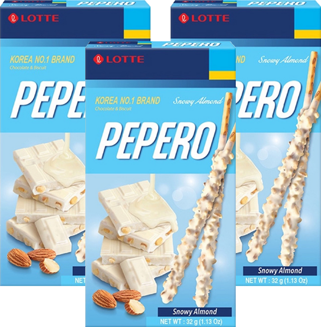 PEPERO 杏仁白巧克力棒, 32g, 3盒