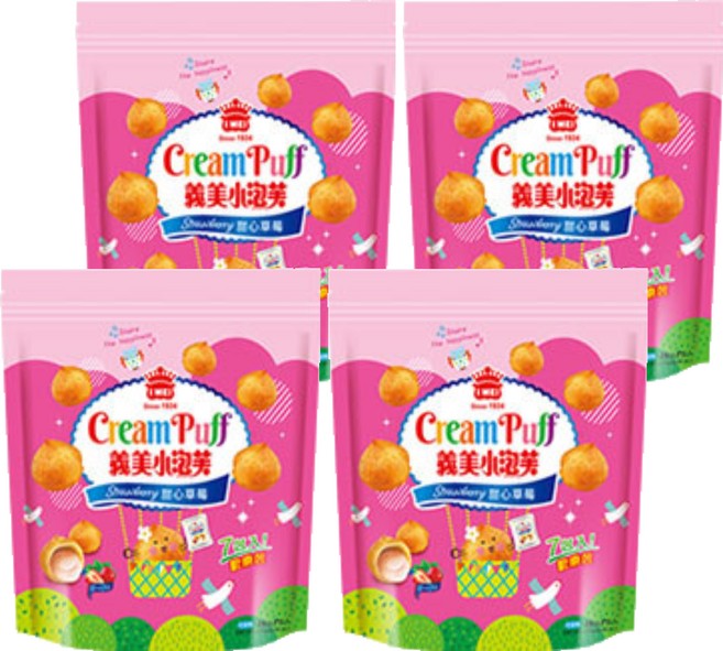 義美 小泡芙歡樂包 甜心草莓, 196g, 4袋