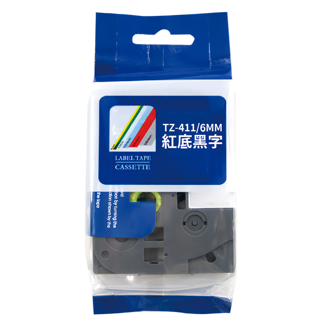 NEXTPAGE 台灣榮工 相容 副廠護貝標籤帶 TZ-411/6MM 紅底黑字, 8m