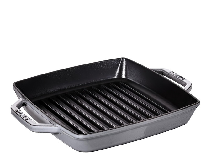 staub 琺瑯鑄鐵雙耳方形煎盤 灰色, 23cm, 1個