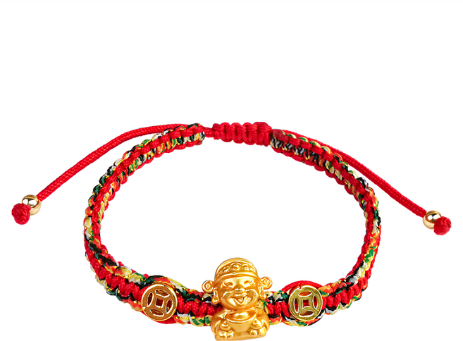 財神小舖 好運金財神五色線手鍊 手圍約15-20cm(伸縮款式)