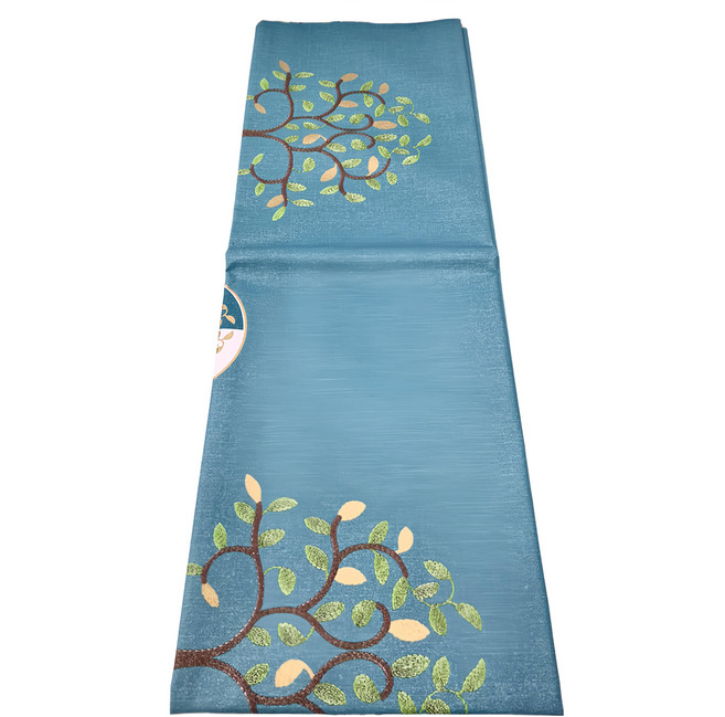 復古風開運招財樹桌巾 皮革壓紋技術 光學閃點技術 防水防油 防燙耐熱, 140 x 140cm, 湖水綠, 1件