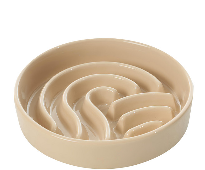 PEHOM 慢食陶瓷碗/浪S 寵物 小型犬貓適用, 杏色, 1個