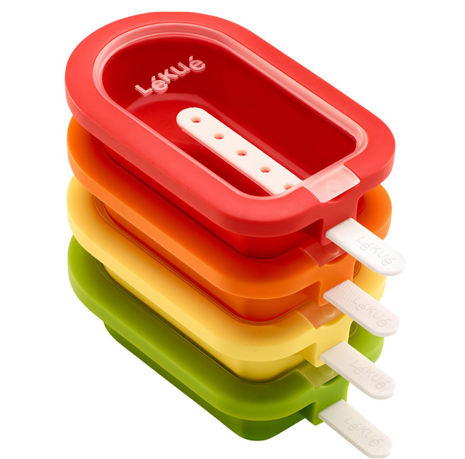 LeKue 好堆疊冰棒模 60ml 4個 - DIY自製冰棒 親子同樂 安全材質, 紅色 + 黃色 + 綠色 + 橘色