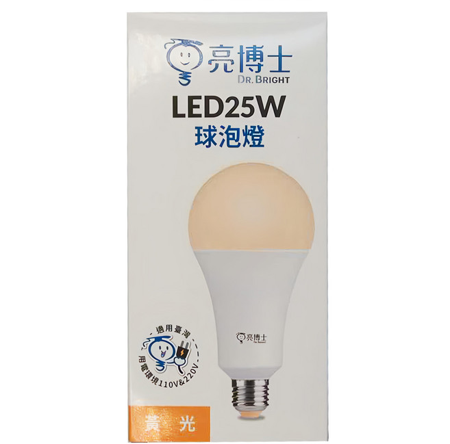Dr.Bright 亮博士 LED球泡燈 E27燈頭 25W, 黃光, 1個