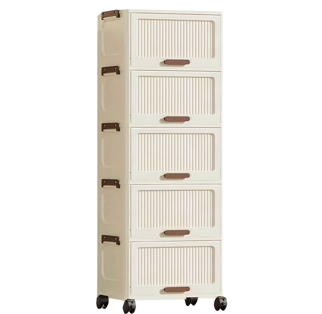 STYLE 格調 矢野 折疊式多層翻蓋收納櫃 五層 110L 附滑輪, 全奶油白, 1個