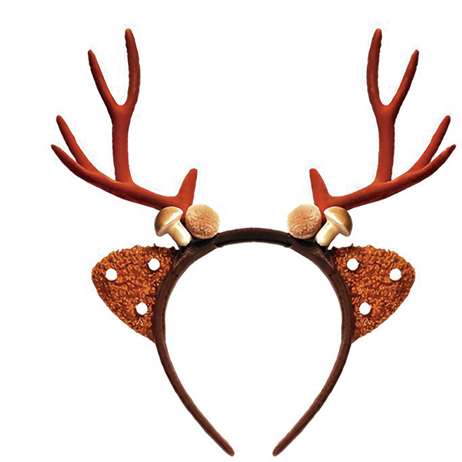 摩達客 大鹿角聖誕髮箍 立體白點咖啡色 聖誕節派對裝扮, 1個