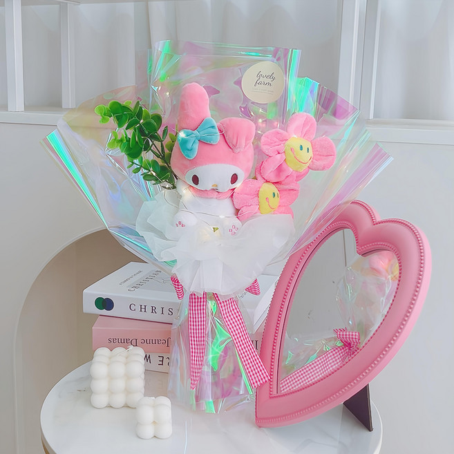 LOVELY FARM 歐若拉快樂三麗鷗人造花束, 美樂蒂 粉色 + 白色 + 黃色, 1個