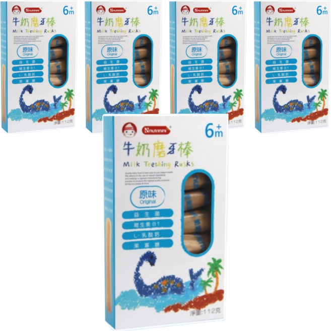 Nnutrinini 脆妮妮 牛奶磨牙棒 6個月以上, 原味, 112g, 5盒