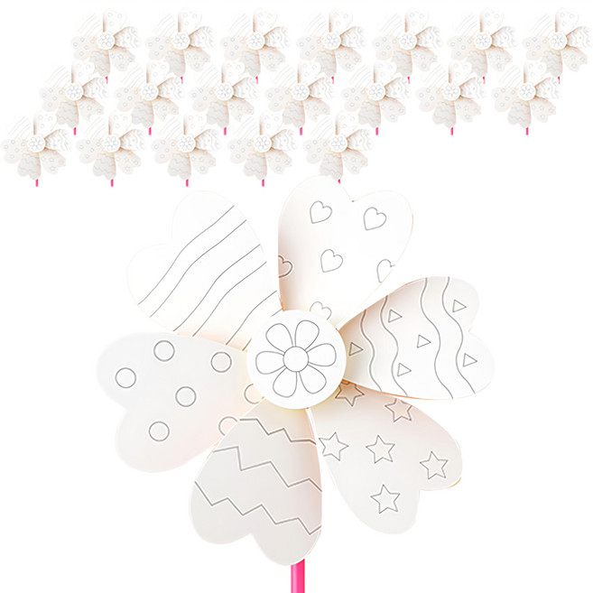 minhwashop 花朵風車製作套組 愛心圖案 UDOPP0148, 白色, 20個