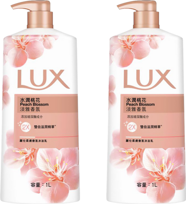 LUX 麗仕 沐浴乳 水潤桃花 淡雅香氛 1L, 2瓶