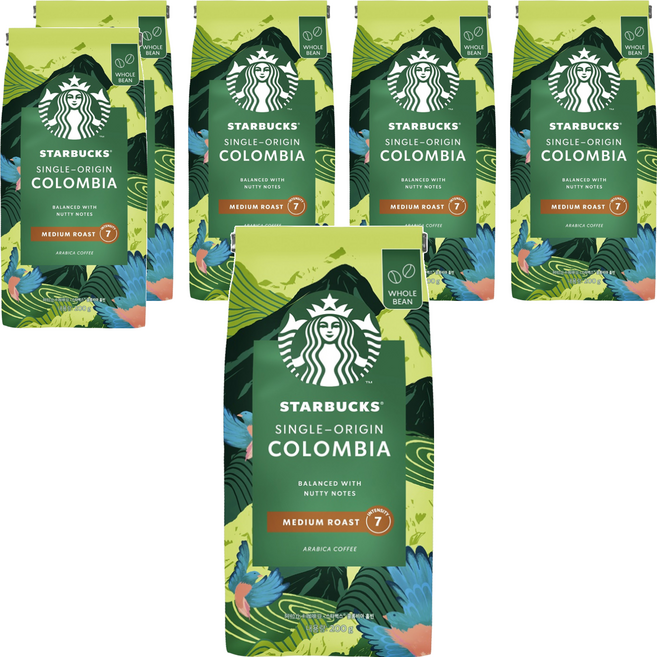 STARBUCKS 星巴克 特選系列 哥倫比亞單品咖啡豆, 咖啡豆(無研磨), 200g, 6包