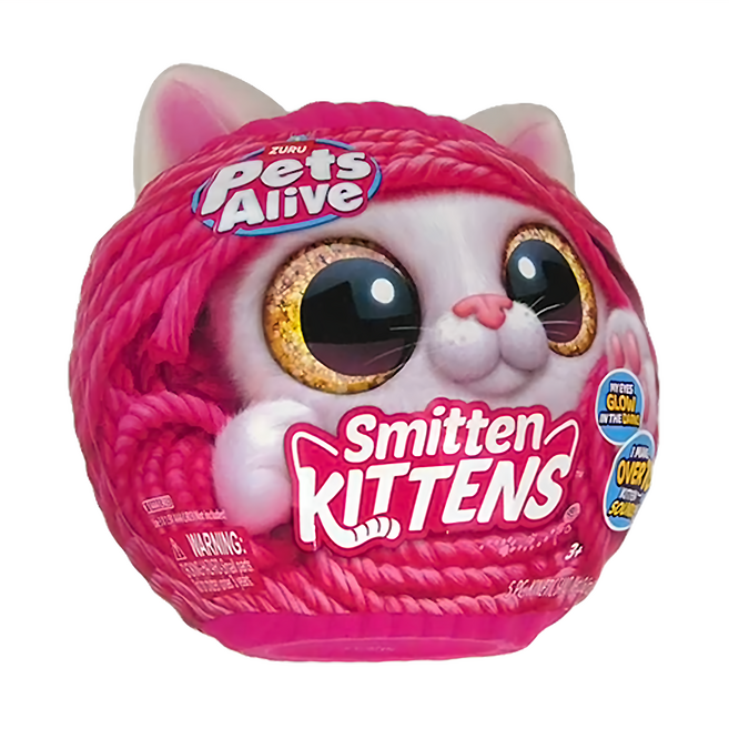 ZURU 彩虹角角兒 Smitten Kittens 眼睛在黑暗中發光 超過 10 種聲音, 喵喵驚喜盒 多色, 1個, 20.4cm
