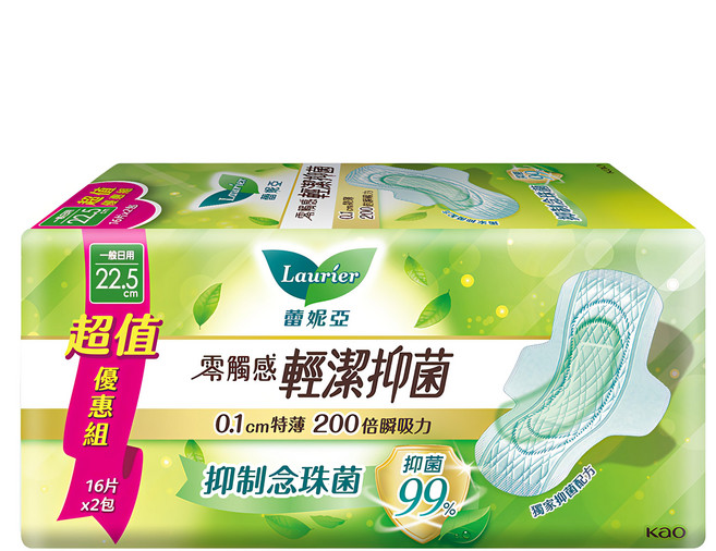 Laurier 蕾妮亞 台灣公司貨 零觸感特薄輕潔抑菌衛生棉, 一般日用型 22.5cm, 32片, 1包