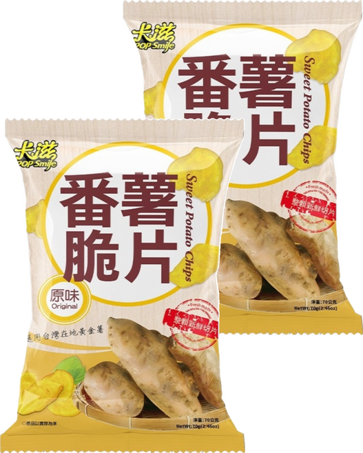 Pop-Smile 卡滋 蕃薯脆片 原味, 70g, 6包